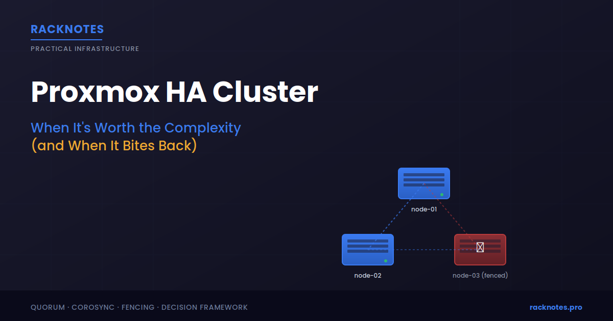 Proxmox HA cluster decision framework — quorum, fencing, and when to use it