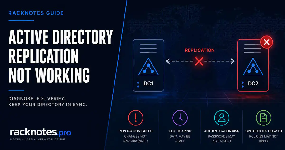 (image)Active directory replication not working — repadmin diagnostic workflow on Windows Server 2025