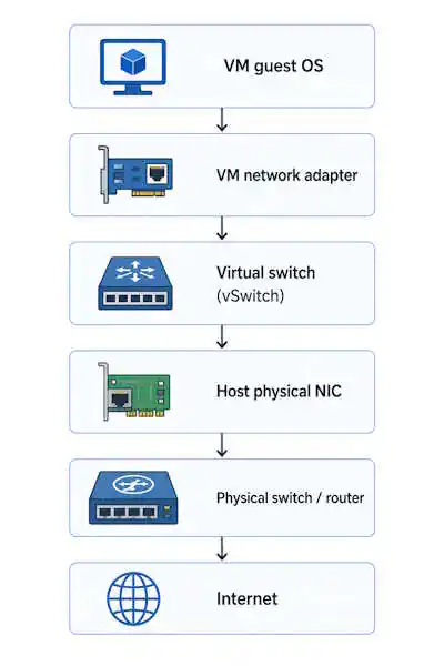 Hyper-V VM no internet — network path from VM adapter to internet