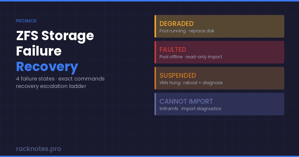 Proxmox ZFS recovery storage failure recovery states: DEGRADED, FAULTED, SUSPENDED, and cannot import