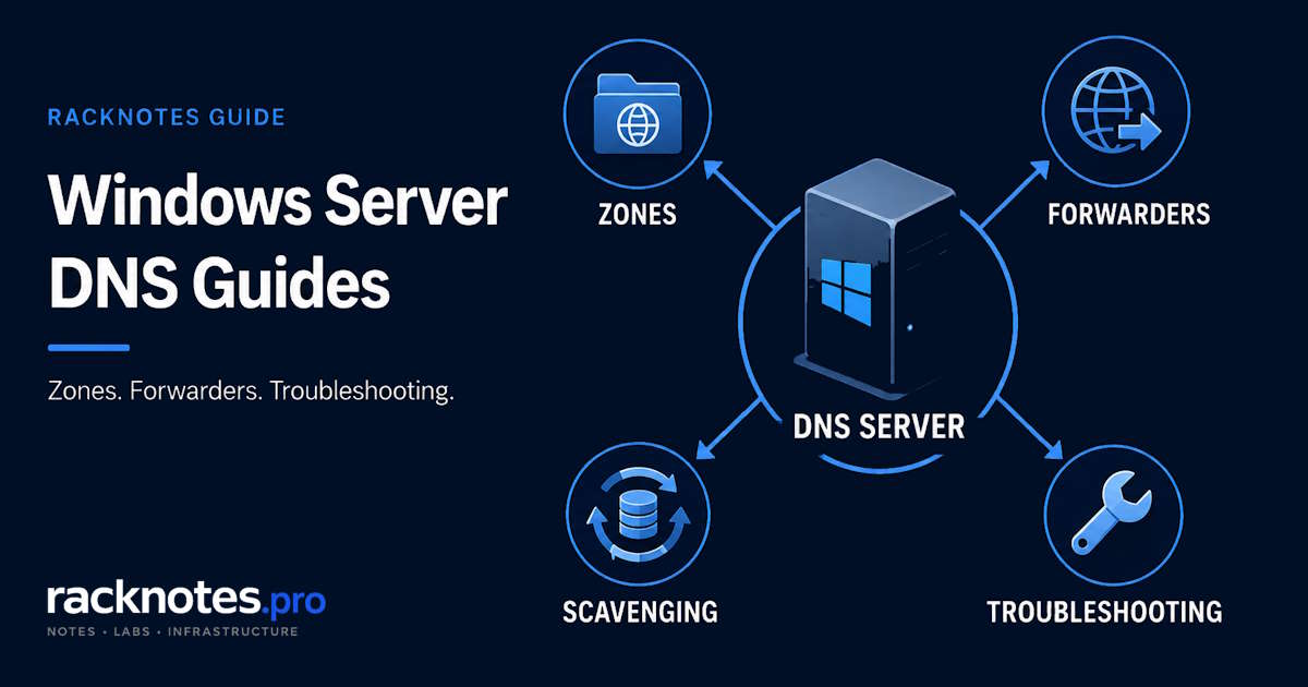 Windows Server DNS guides - zones, forwarders, scavenging, troubleshooting, and zone transfers on Windows Server 2025