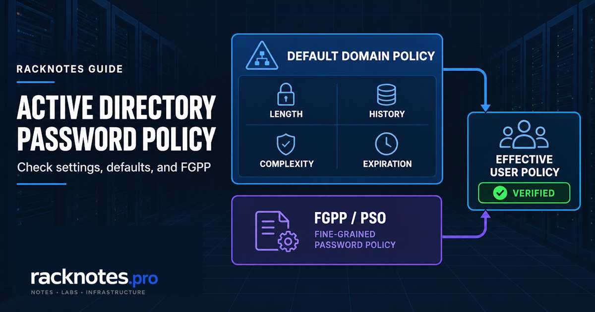 Active Directory password policy showing default domain policy and Fine-Grained Password Policy