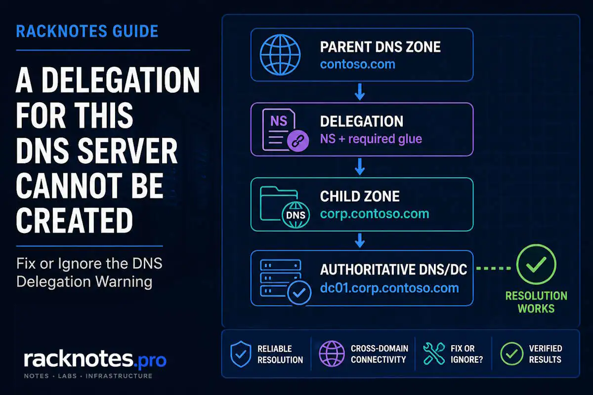 A delegation for this DNS server cannot be created warning during Active Directory domain controller promotion